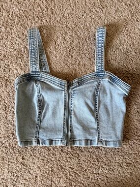 Habitat Light Blue Denim Zip-Front Crop Top